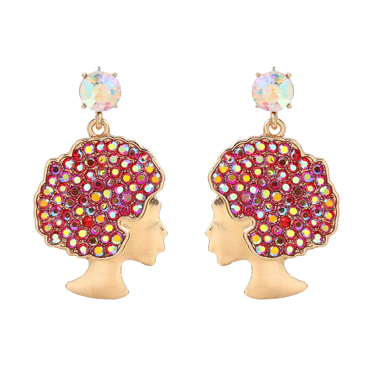 Wholesale Afro Curly Hair Full Diamond Earrings